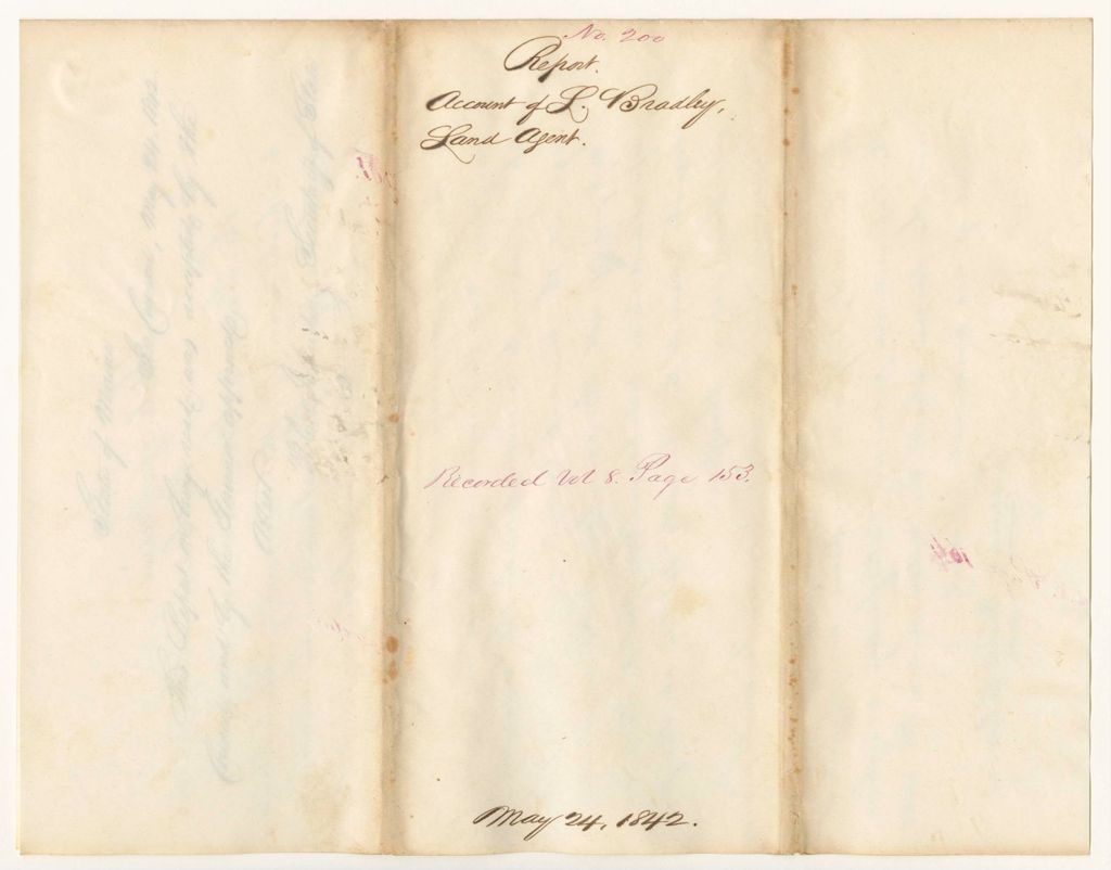 Miniature of Report 200: Report - Account of L. Bradley, Land Agent