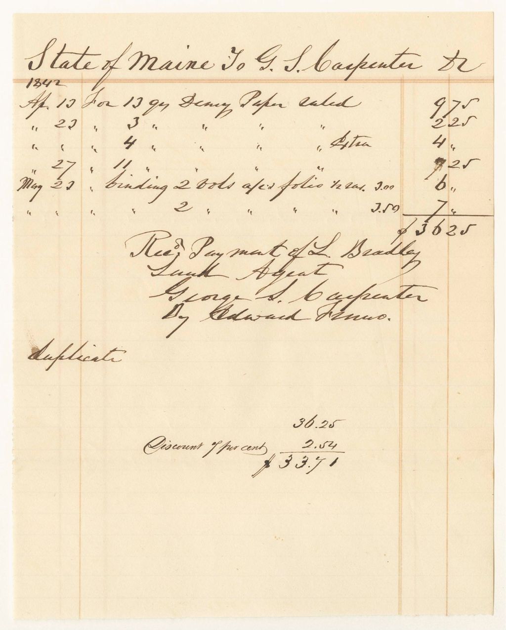 Miniature of Account of L. Bradley, Land Agent, with George S. Carpenter