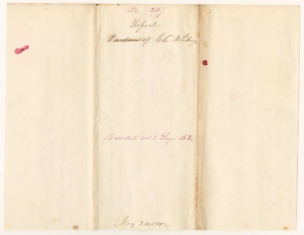 Miniature of Report 207: Report - Pardon of Eli Whitney