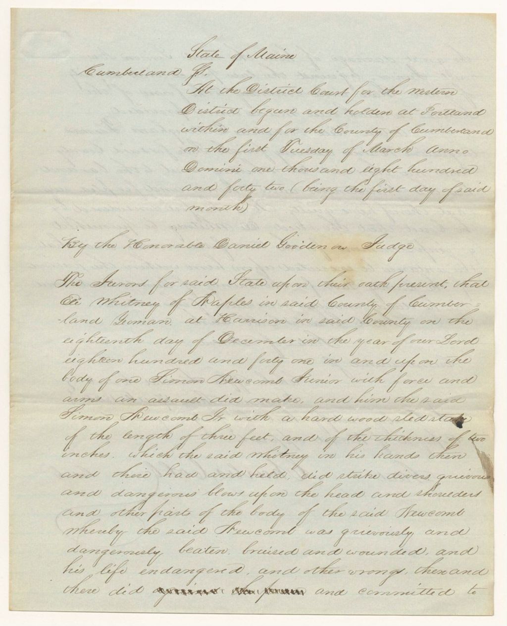 Miniature of State v. Eli Whitney, Copy of Record