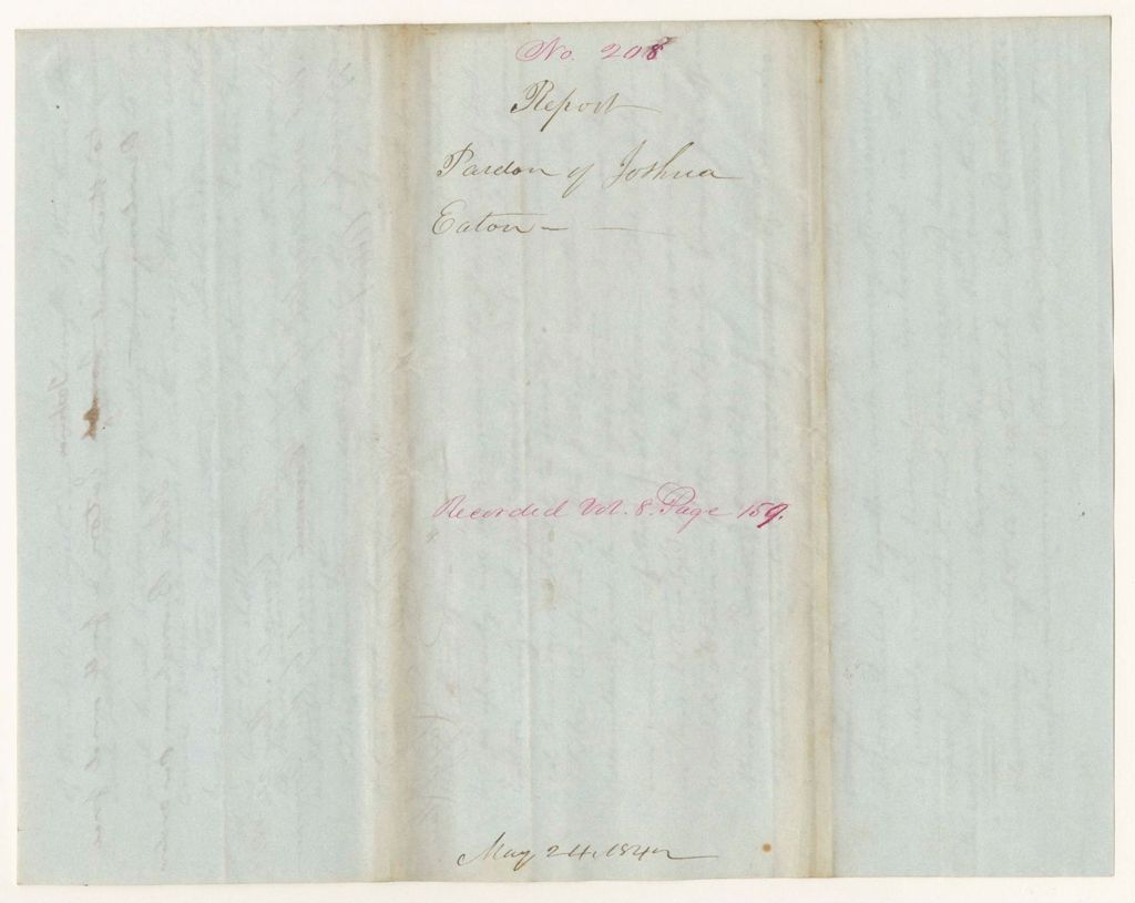 Miniature of Report 208: Report - Pardon of Joshua Eaton