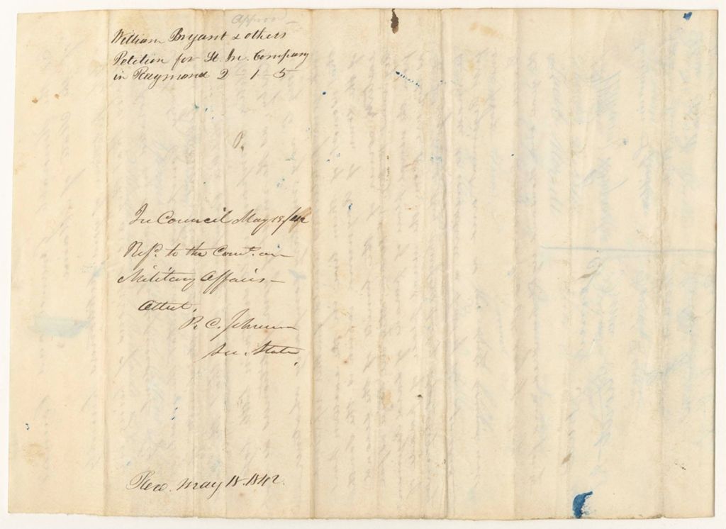 Miniature of William Bryant and others' Petition for a Light Infantry Company in Raymond