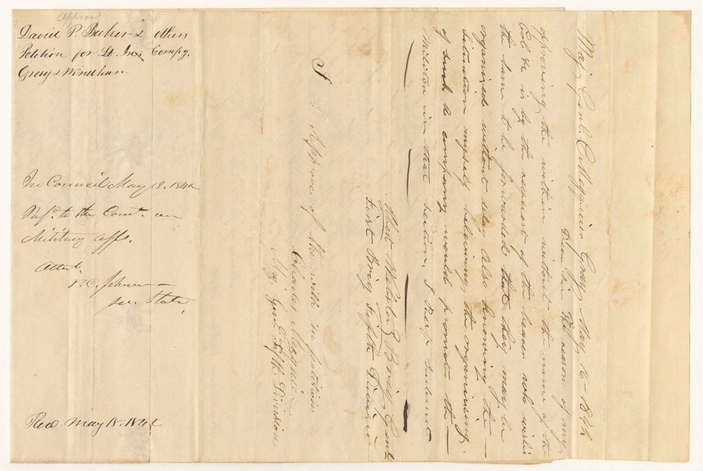 Miniature of David P. Baker and others' Petition for a Light Infantry Company in Gray and Windham