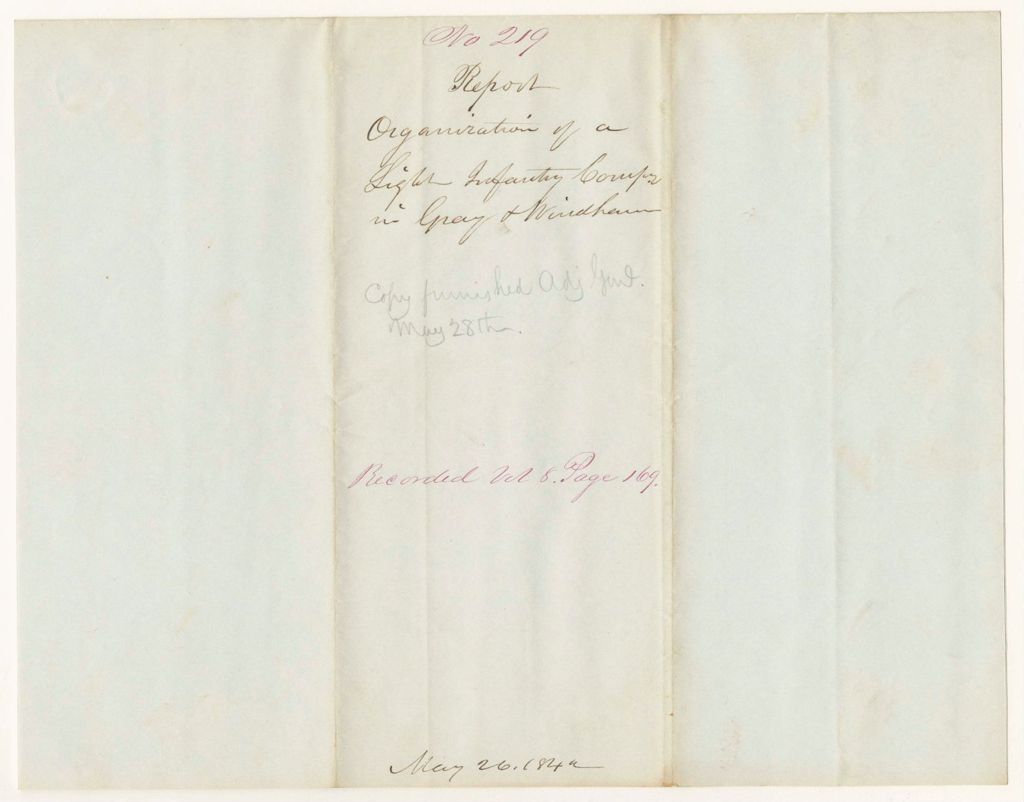 Miniature of Report 219: Report - Organization of a Light Infantry Company in Gray and Windham