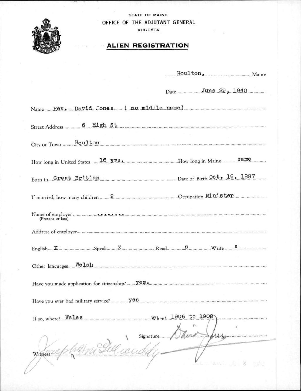 Miniature of Alien Registration- Jones, David (Houlton, Aroostook County)