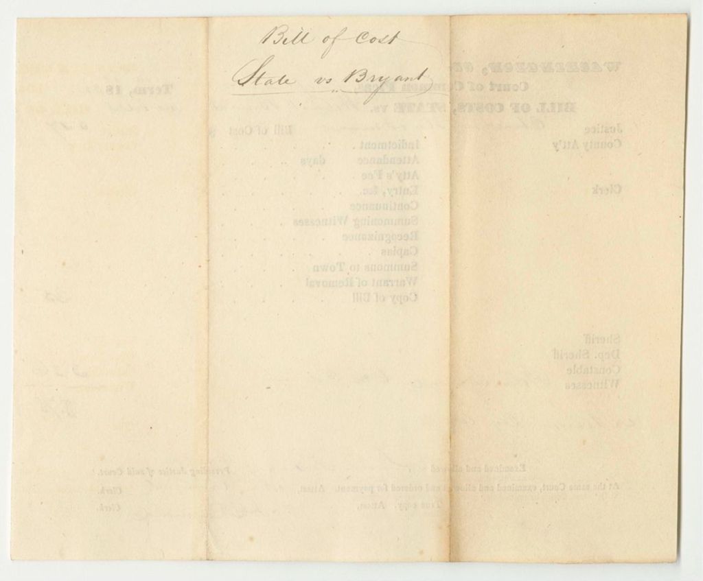 Miniature of Bills of Cost the Court of Common Pleas in Washington County, September Term 1835