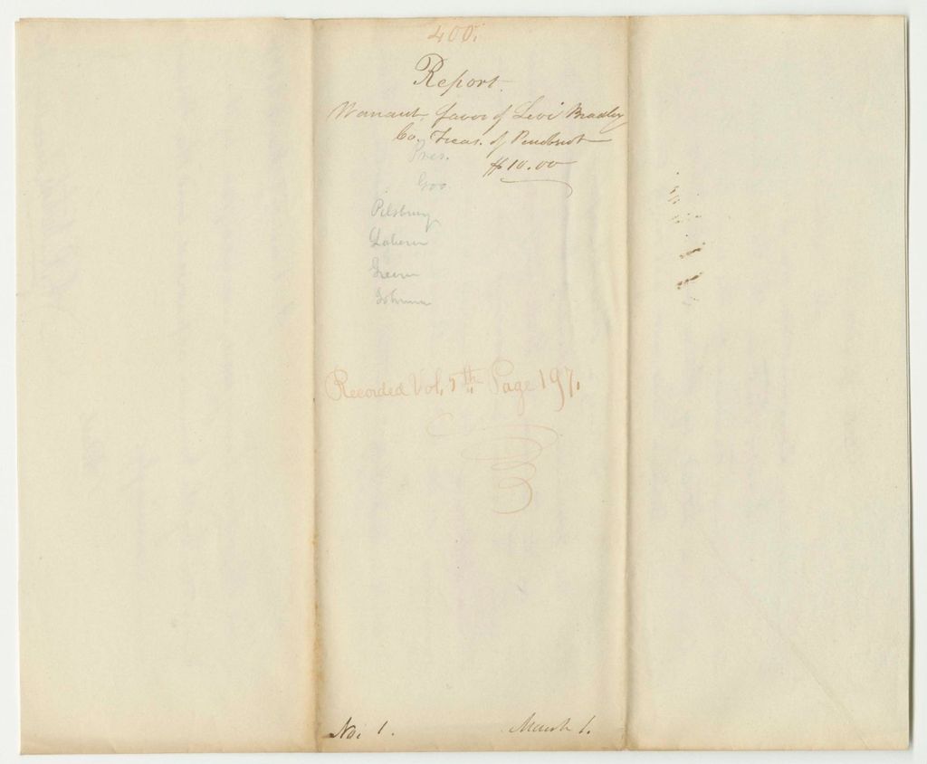 Miniature of Report 400: Warrant in Favor of Levi Bradley, Penobscot County Treasurer