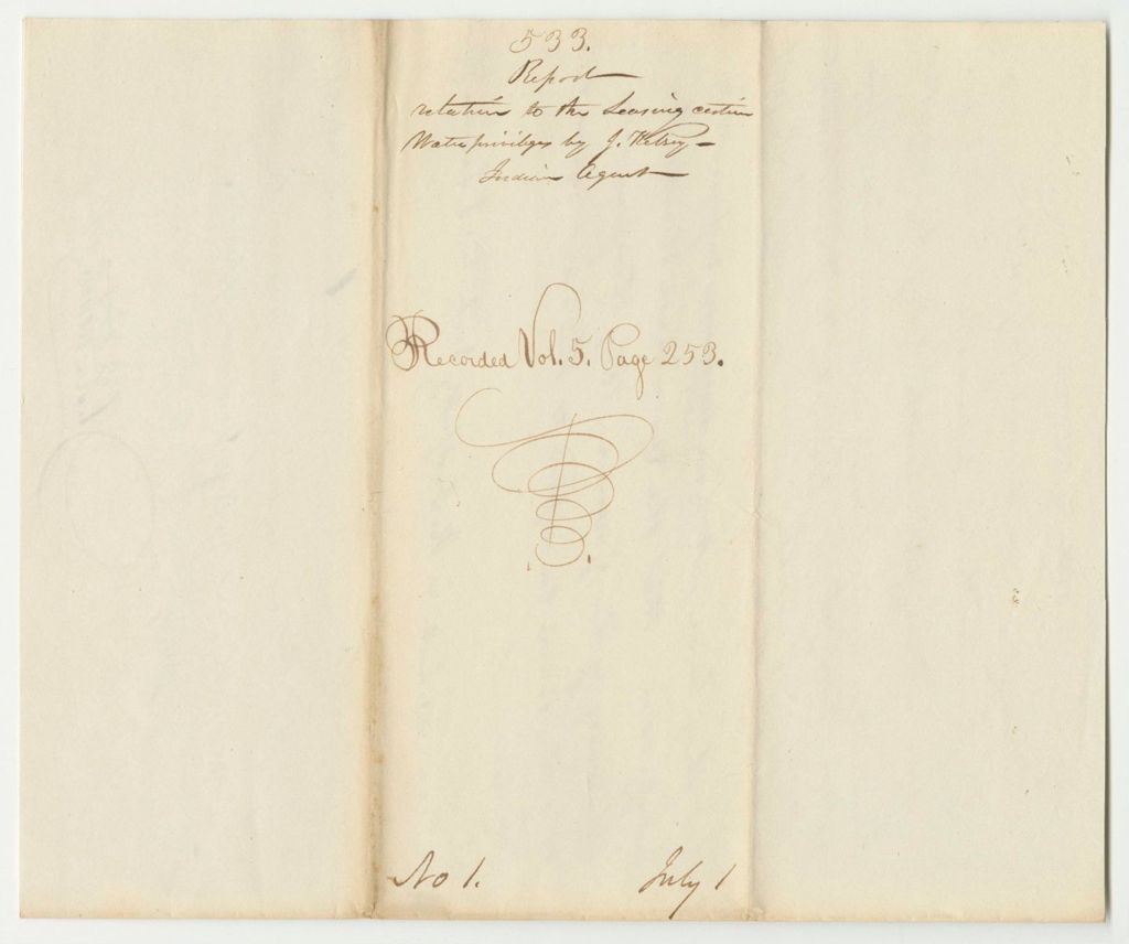 Miniature of Report 533: Report Relative to the Leasing of Cetain Water Privileges by Joseph Kelsey, Penobscot Indian Agent