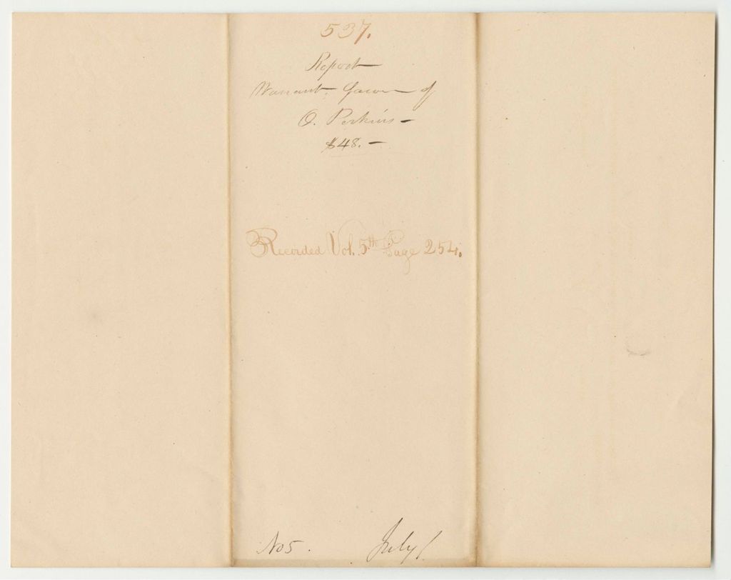Miniature of Warrant in Favor of Oliver Perkins, Pensioner
