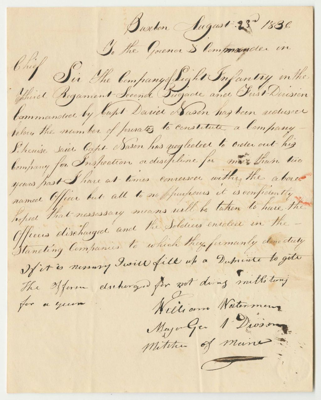 Miniature of Petition to Disband the A Company of Light Infantry in the 3rd Regiment, 2nd Brigade, 1st Division