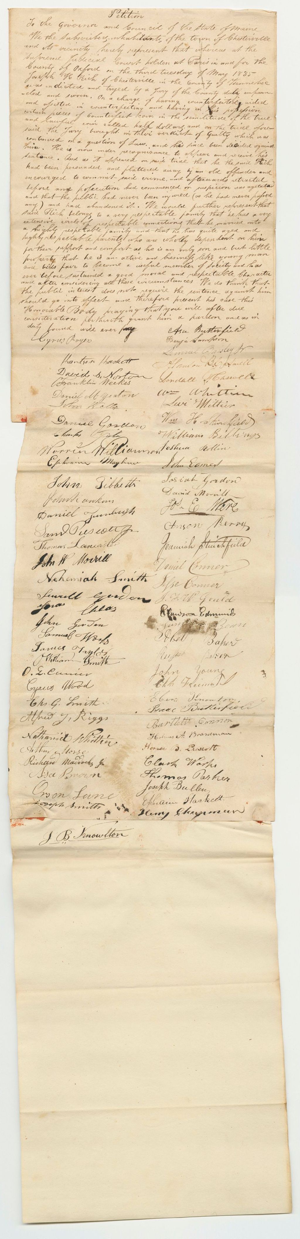 Miniature of Petition of the Inhabitants of the Town of Chesterville for the Pardon of Joseph H. Rich