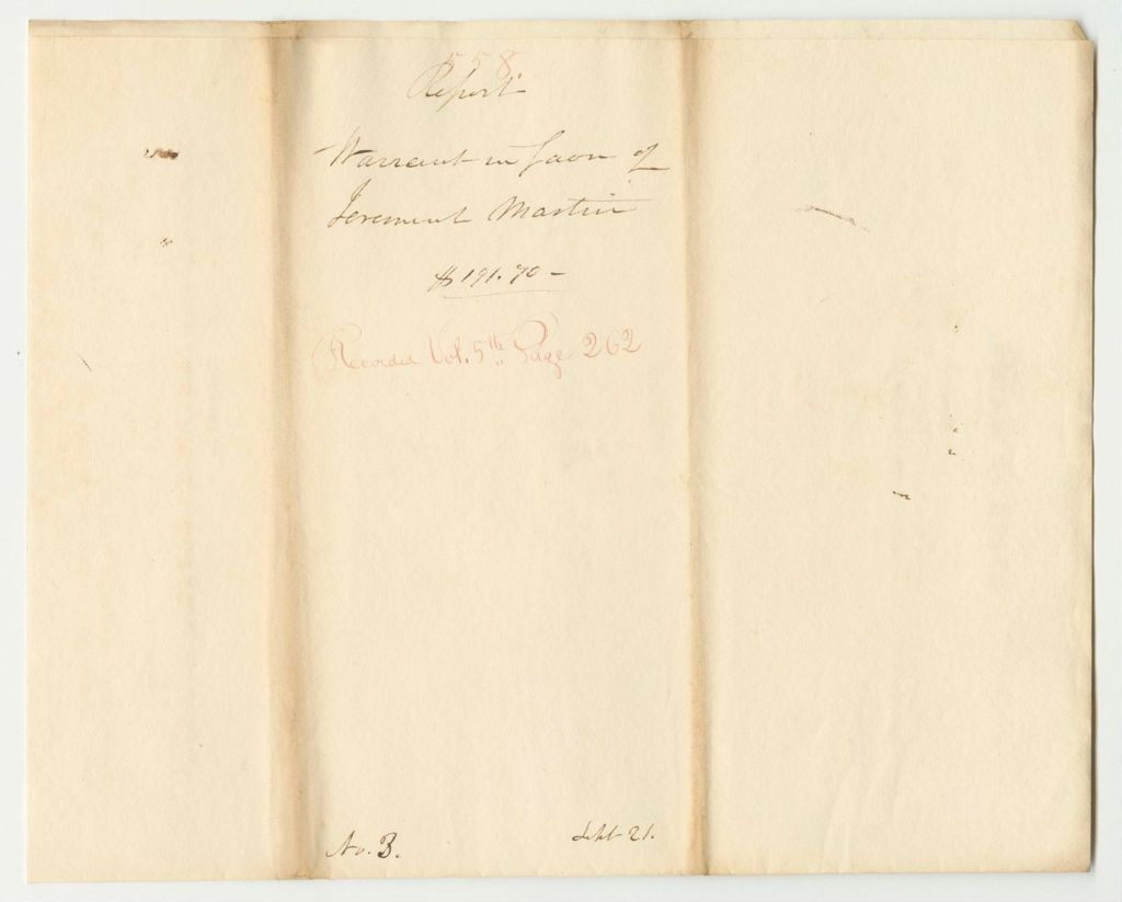Miniature of Report 558: Warrant in Favor of Jeremiah Martin for Apprehending William Livermore, a Fugitive from Justice