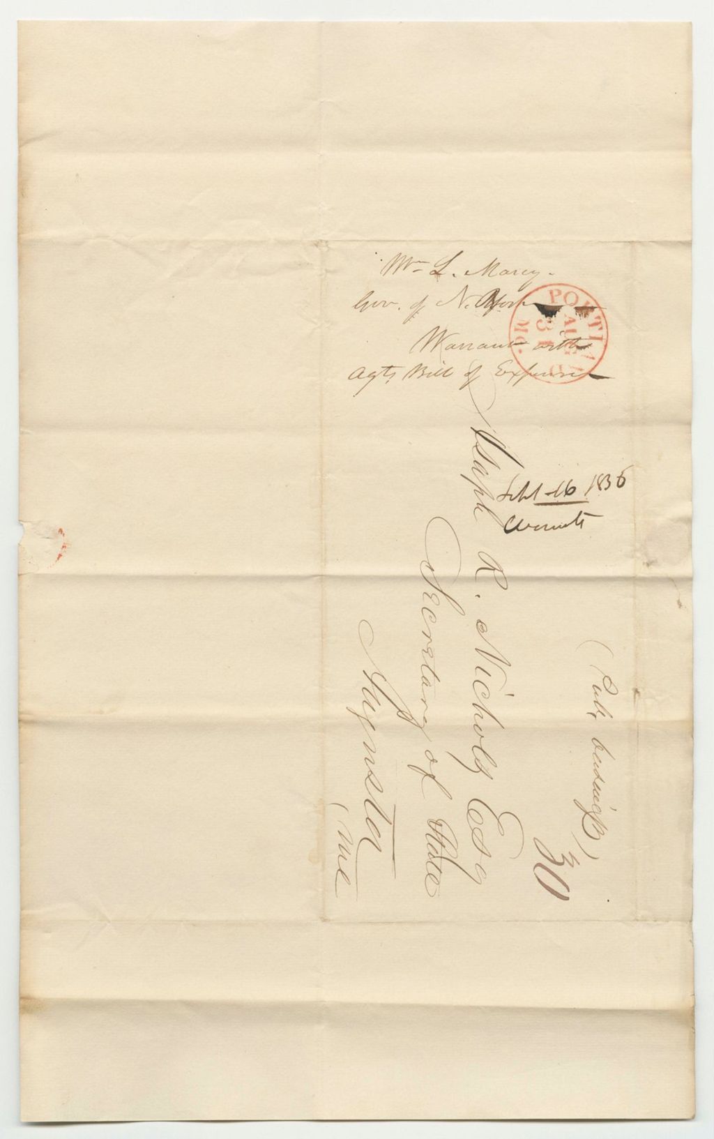 Miniature of Warrant with Bill of Expenses in the Arrest and Transportation of William Livermore