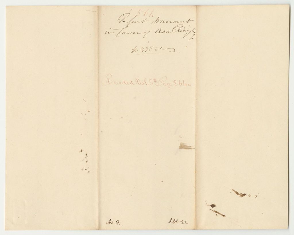 Miniature of Report 561: Warrant in Favor of Asa Redington Jr., State Treasurer