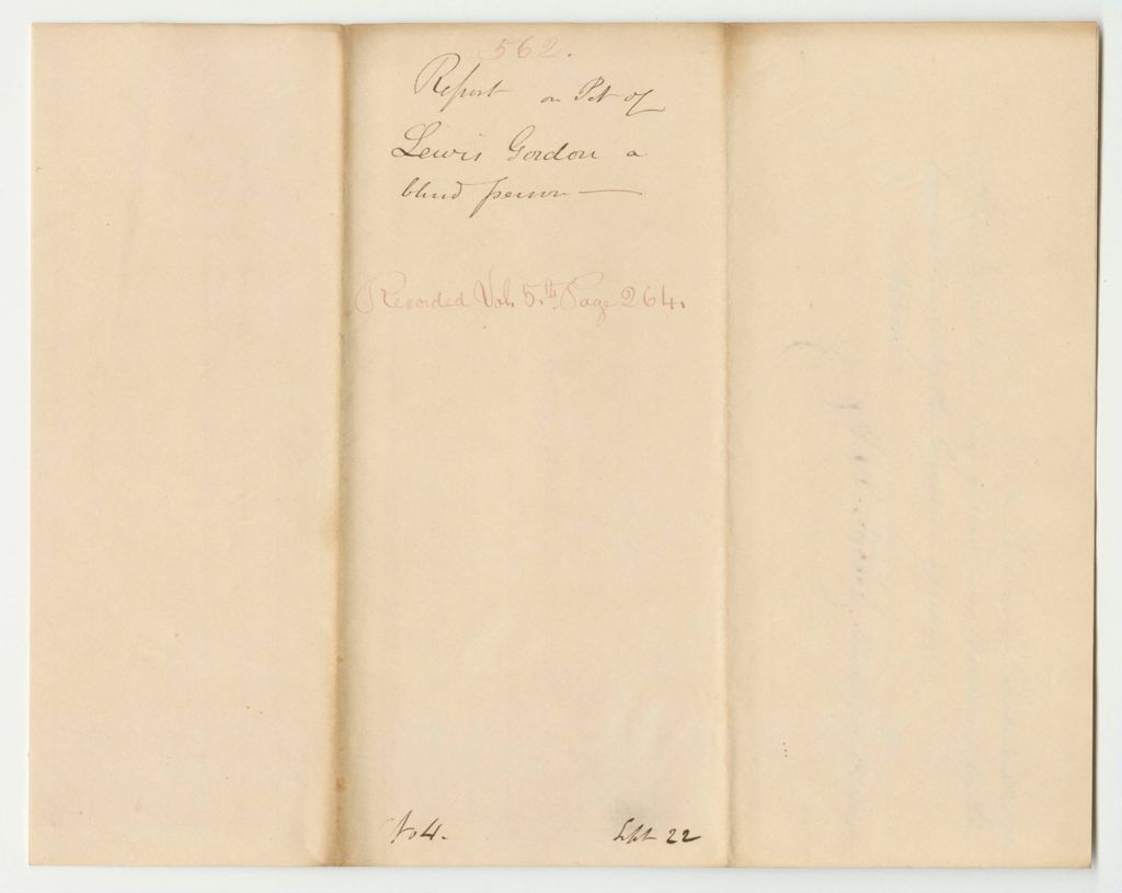 Miniature of Report 562: Report on the Petition of Lewis Gordon, A Blind Person, for Aid