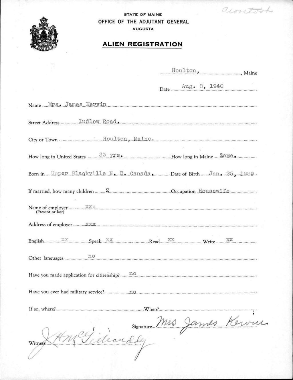 Miniature of Alien Registration- Kervin, James (Houlton, Aroostook County)