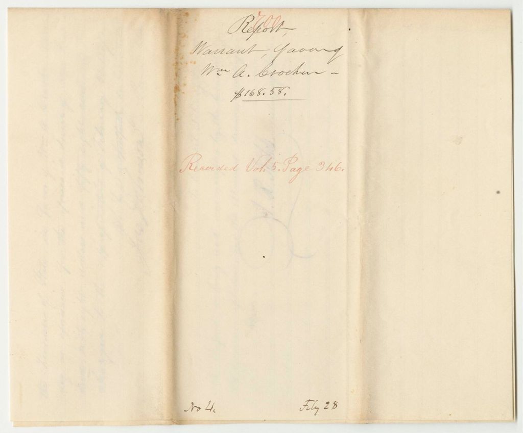 Miniature of Report 700: Warrant in Favor of William A. Crocker, Agent for the Estate of James Long