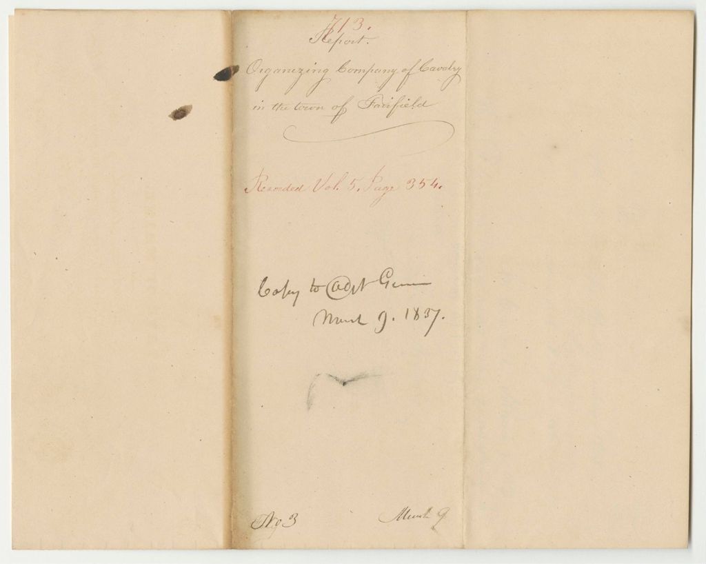 Miniature of Report 713: Report Organizing a Company of Cavalry in Fairfield
