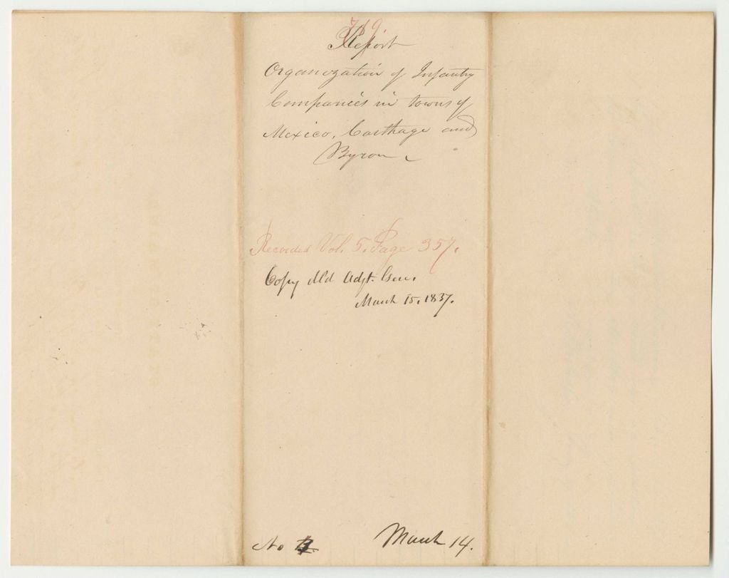 Miniature of Report 719: Report on the Representation of Major General Alvan Bolster for Companies of Infantry in Mexico, Carthage, and Byron