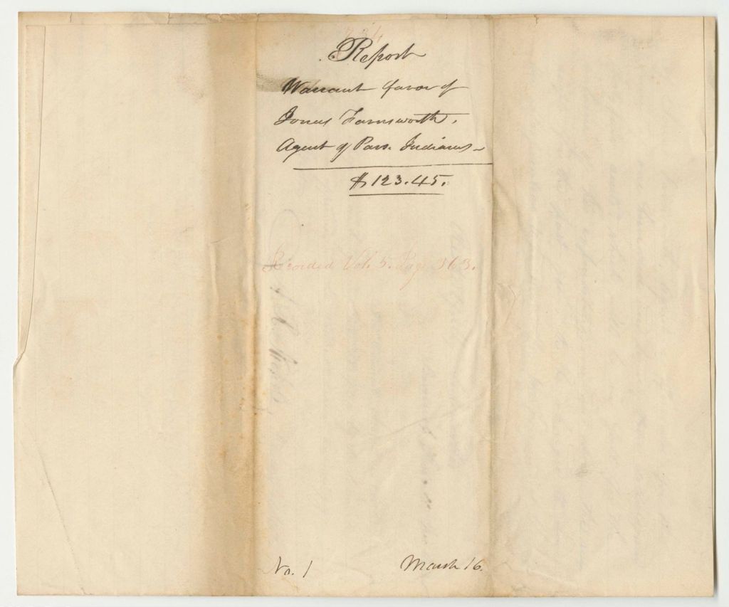 Miniature of Report 734: Warrant in Favor of Jonas Farnsworth, Passamaquoddy Indian Agent