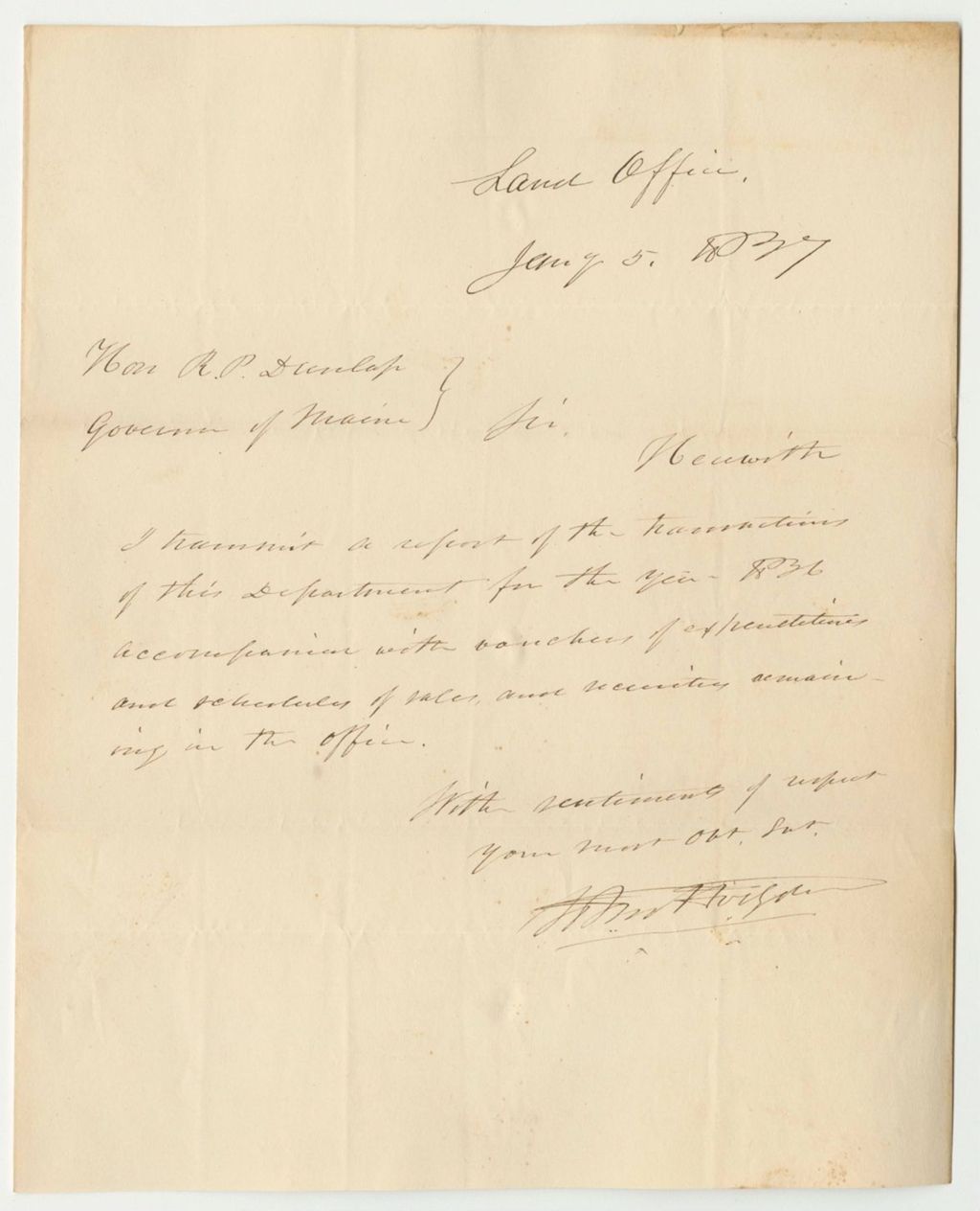 Miniature of Communication from John. Hodgdon, Enclosing His Accounts as Land Agent