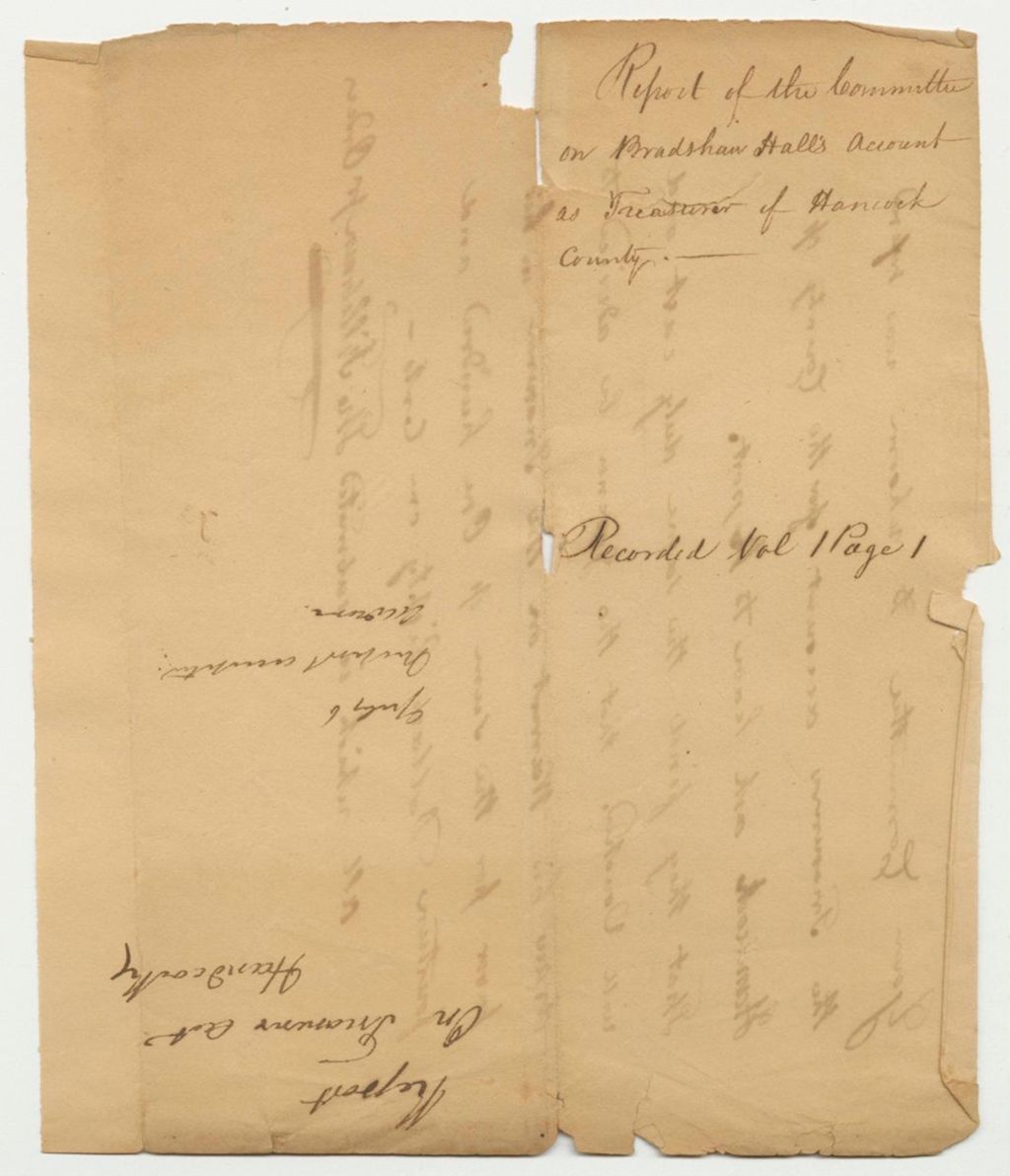 Miniature of Report on Bradshaw Hall's account as Treasurer of Hancock County