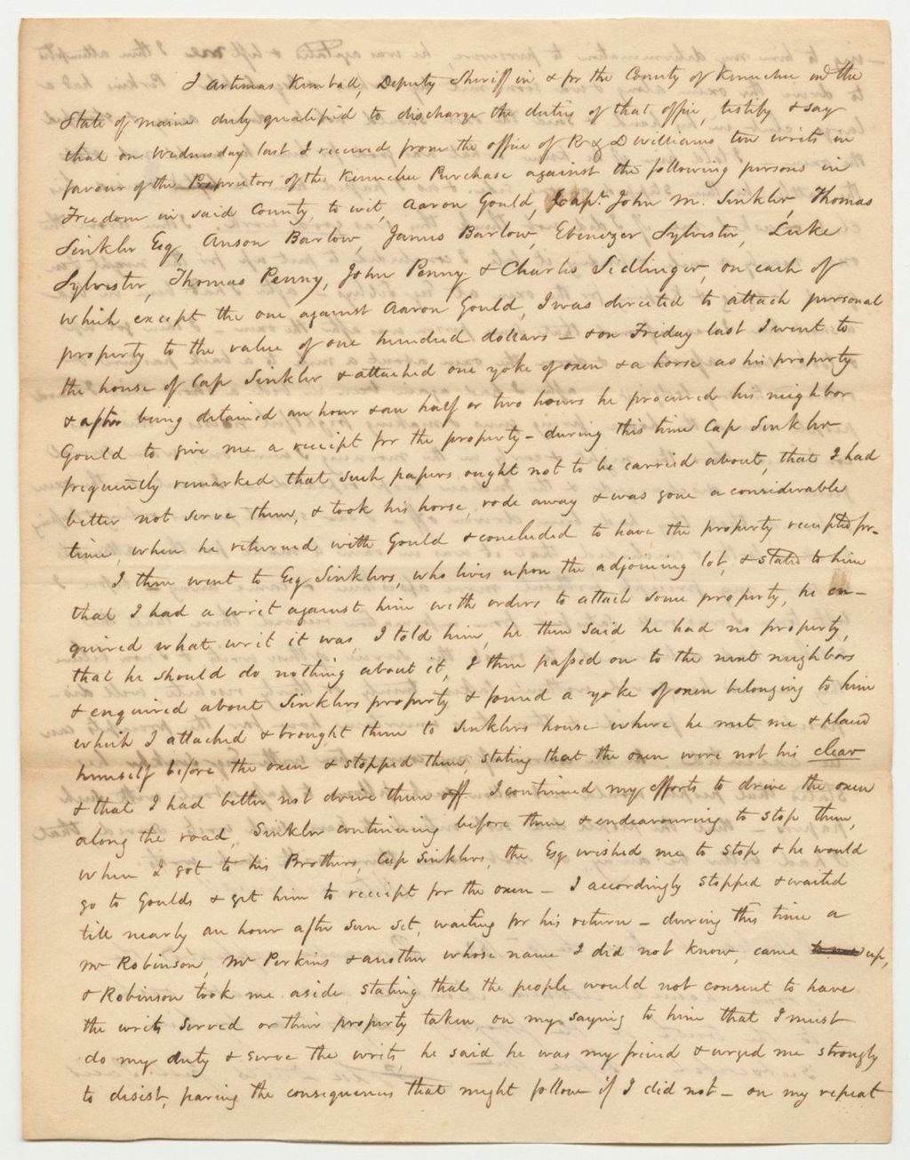 Miniature of Testimony of Deputy Sheriff Artemus Kimball