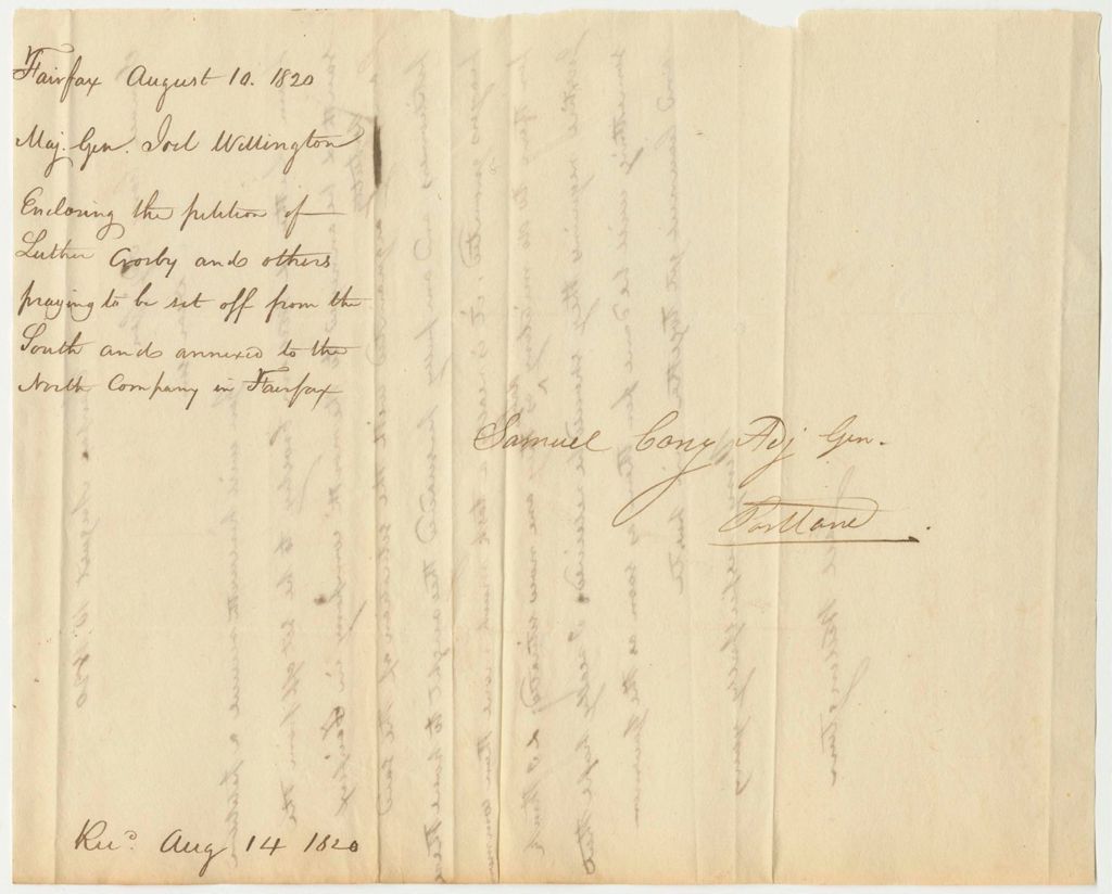 Miniature of Report 16: Report of the Committee of Council upon the Petition of Luther and William Crosby praying that they and others may be set off from the South and annexed to the North Company in Fairfax