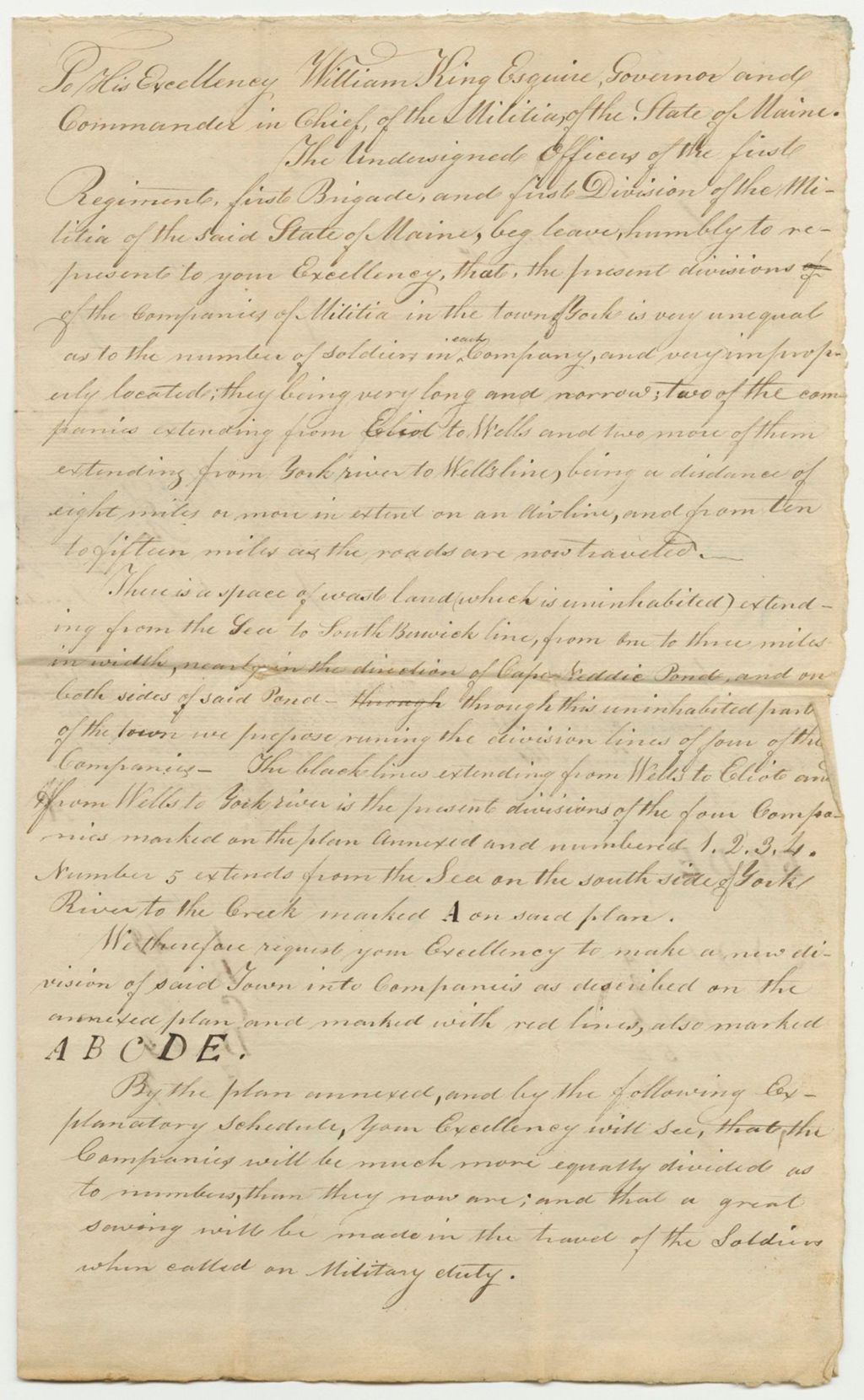 Miniature of Petition of Colonel Solomon Brooks and Others of the I.R.I.B.I.D. in York for a Division of Companies