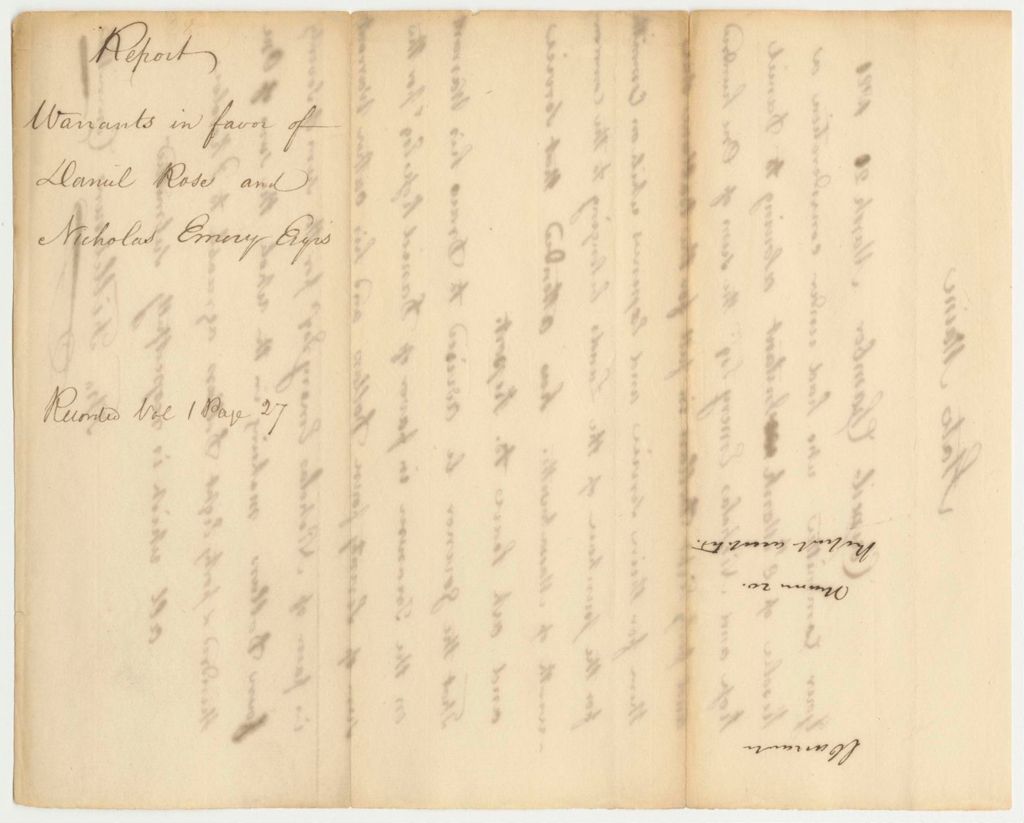 Miniature of Report 28: Warrants in Favor of Daniel Rose and Nicholas Emery, Esqrs