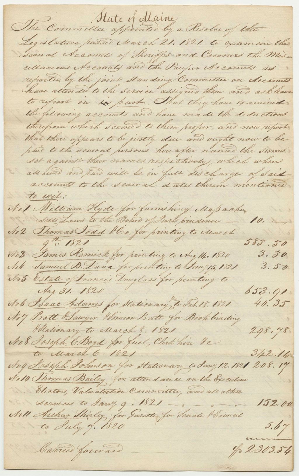 Miniature of Report of Committee on accounts