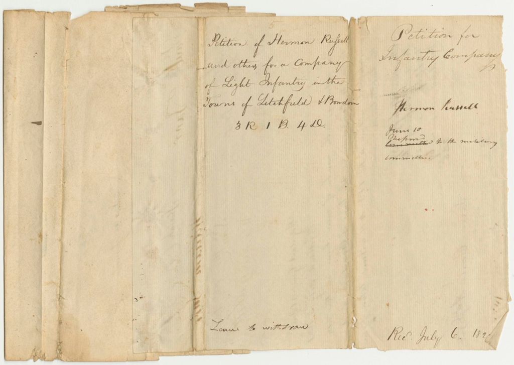 Miniature of Petition 5: Petition for Hermon Russel and others for a Company of Light Infantry in the Towns of Litchfield and Bowdoin