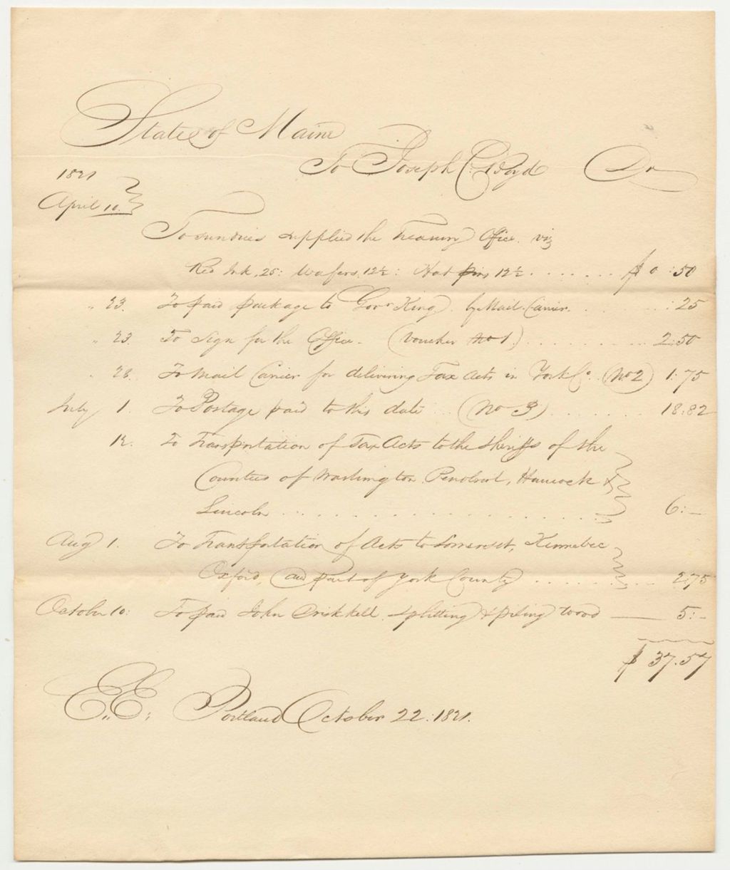 Miniature of State of Maine Account with  Joseph C. Boyd