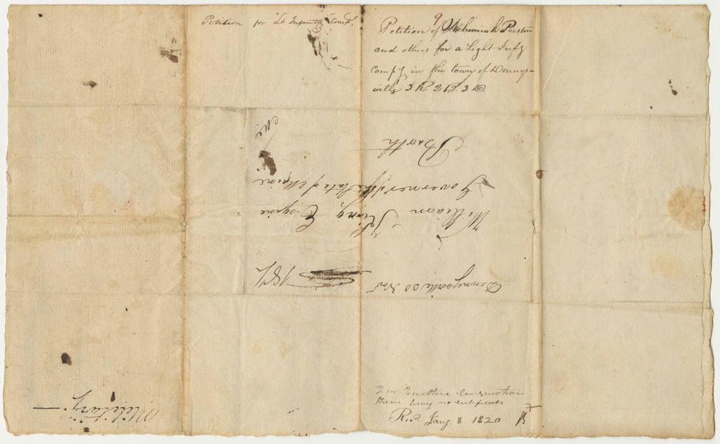 Miniature of Petition  9: Petition of Nehemiah Preston and others for a Light Infantry Company in the Town of Dennysville 3R.2B.3D.