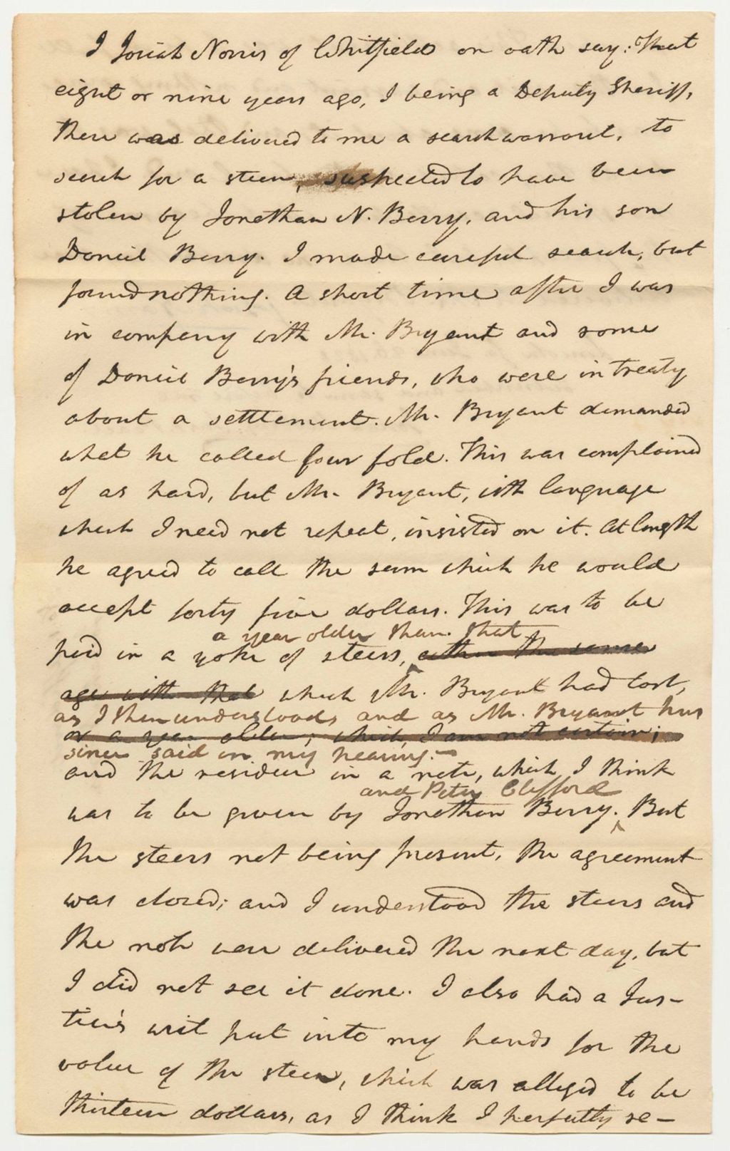 Miniature of Josiah Norris Affidavit No. 1