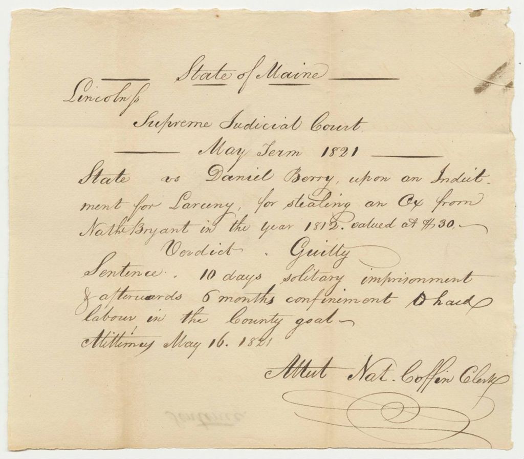 Miniature of State of Maine vs. Daniel Berry Sentence