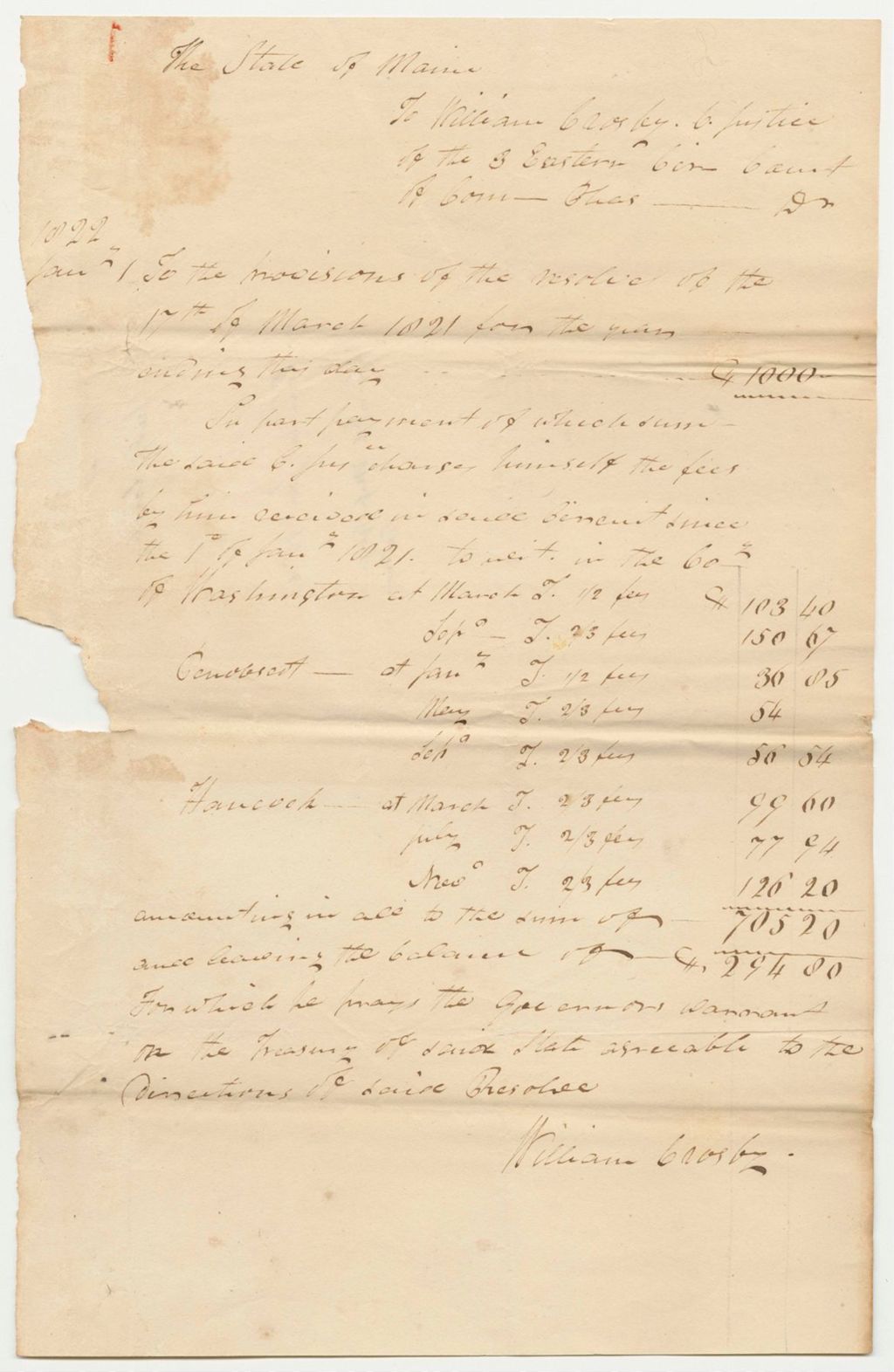 Miniature of Account of Judge William Crosby