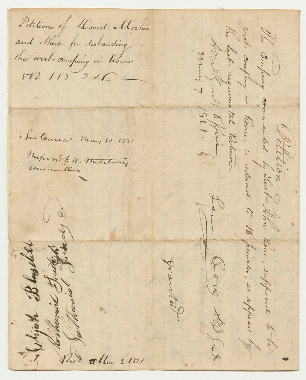 Miniature of Petition of David Moshier and others for Disbanding the West Company in Rome
