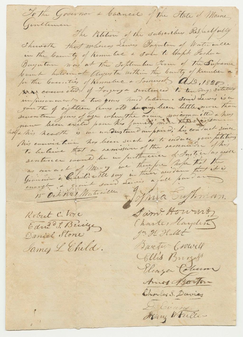 Miniature of Petition for a Pardon of Lewis D. Boyinton