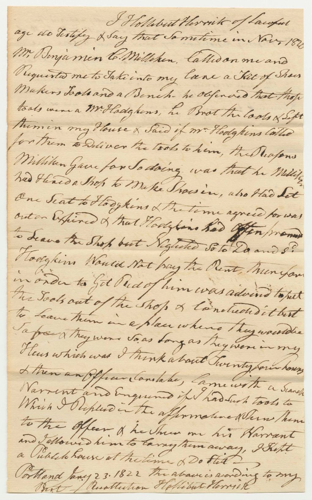 Miniature of Hallibert Herrick Deposition for Petition of Benjamin C. Millikin for a Pardon