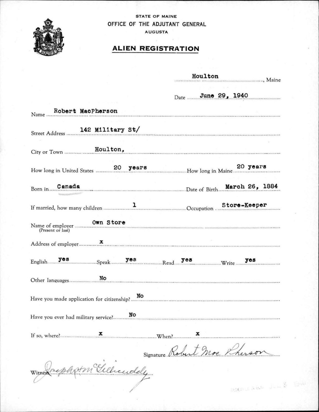 Miniature of Alien Registration- Macpherson, Robert (Houlton, Aroostook County)