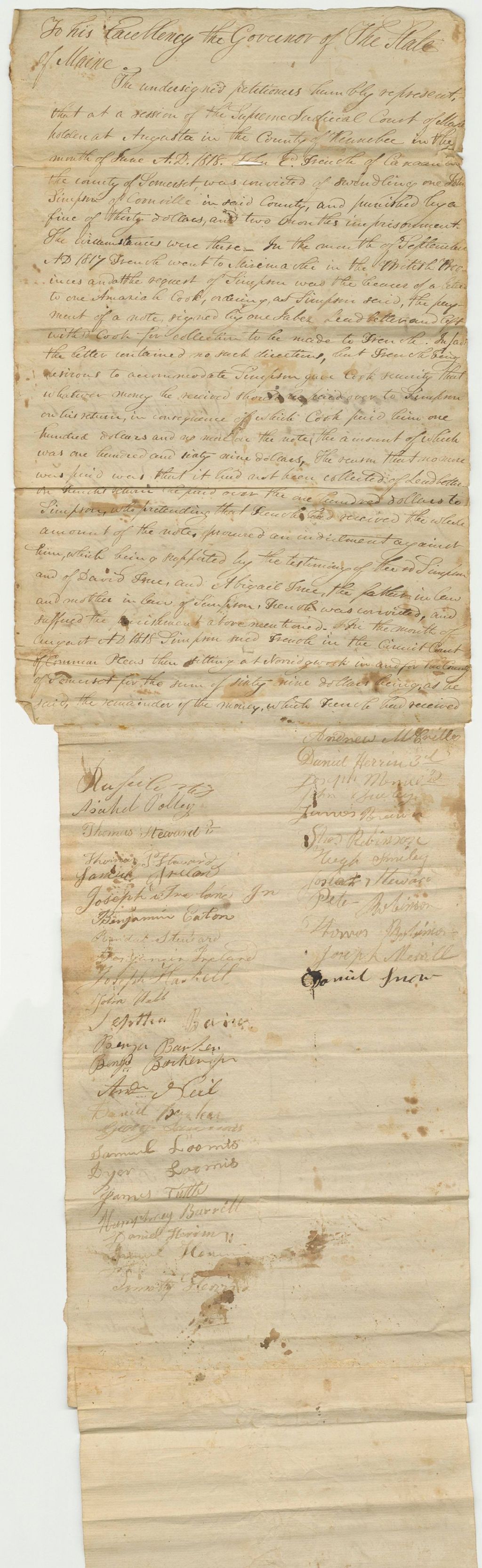 Miniature of Petition for a Pardon of John E. French