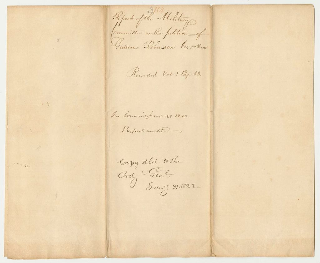Miniature of Report 114: Report of the Military Committee on the Petition of Gideon Robinson Jr and others