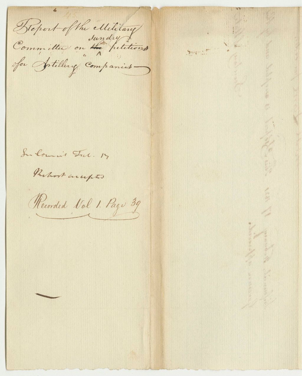 Miniature of Report 45: Report of the Military Committee on sundry Petitions for Artillary Companies