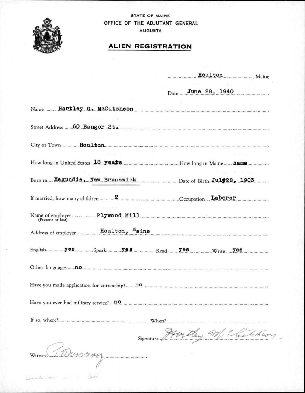 Miniature of Alien Registration- Mccutcheon, Hartley G. (Houlton, Aroostook County)