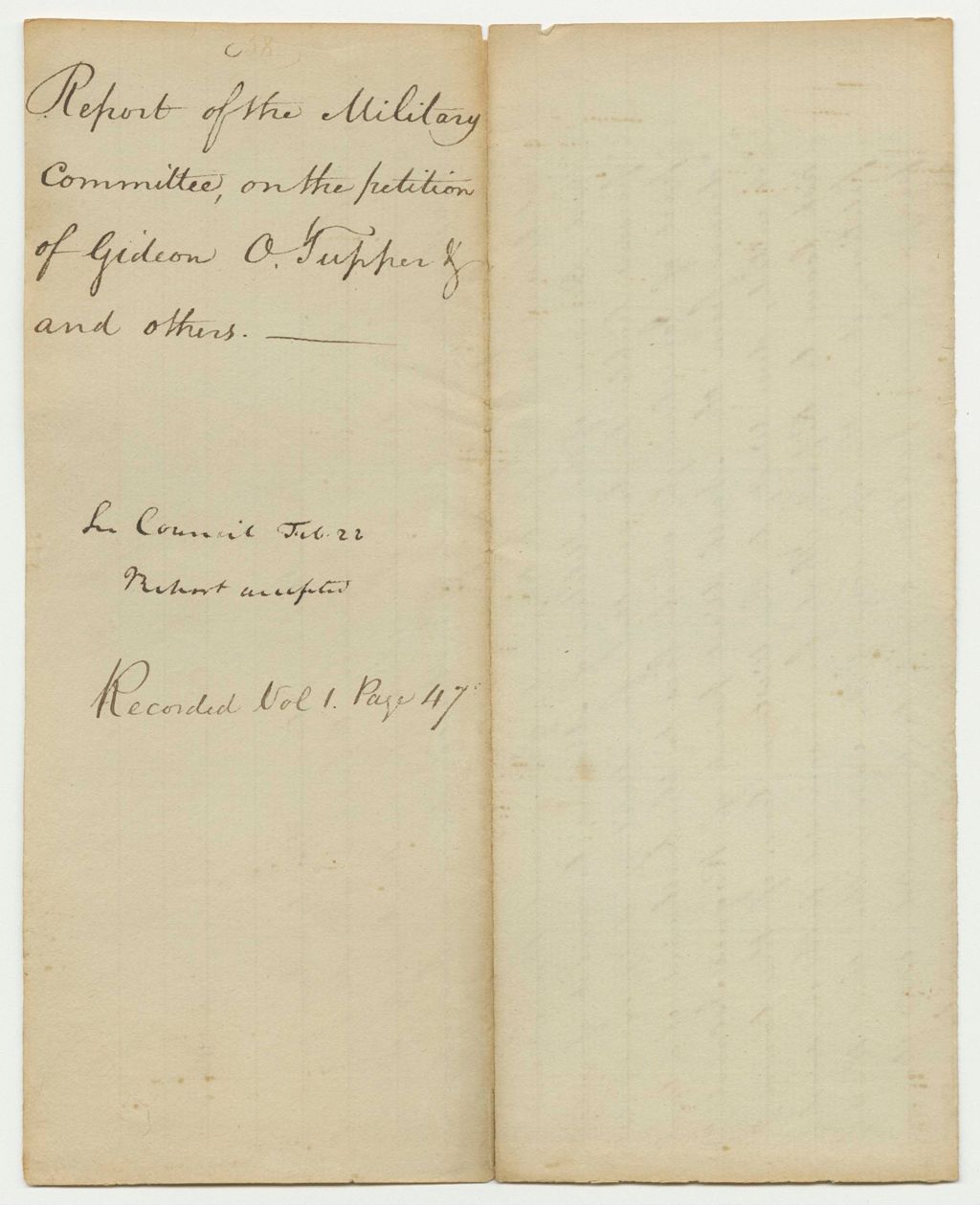 Miniature of Report 58: Report of the Military Council on the Petition of Gideon O. Tupper and others