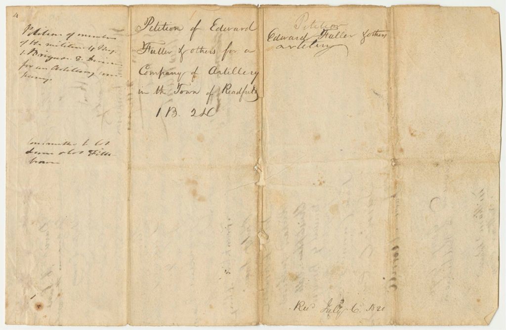Miniature of Petition 1: Petition of Edward Fuller and others for a Company of Artillery in the Town of Readfield