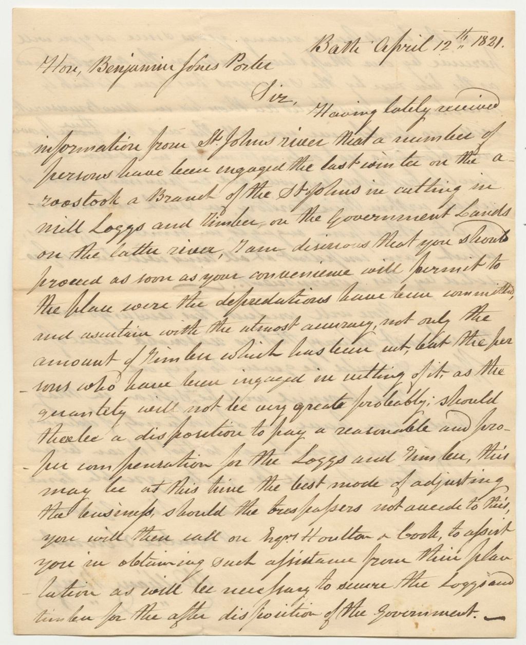 Miniature of Governor William King Letter to Benjamin J. Porter