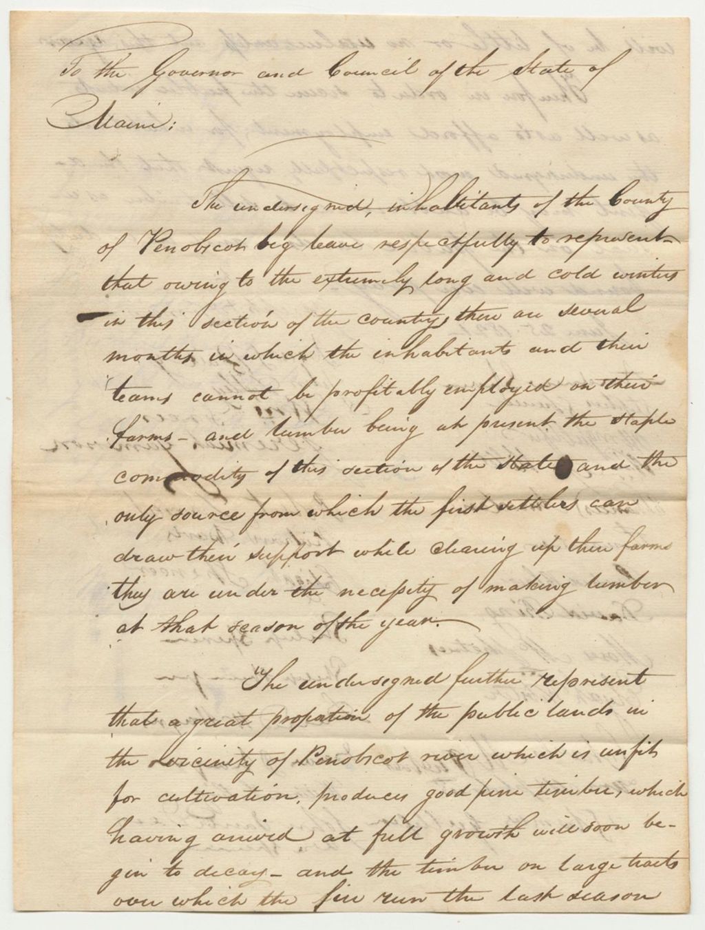 Miniature of Petition as to Timber on the Penobscot River