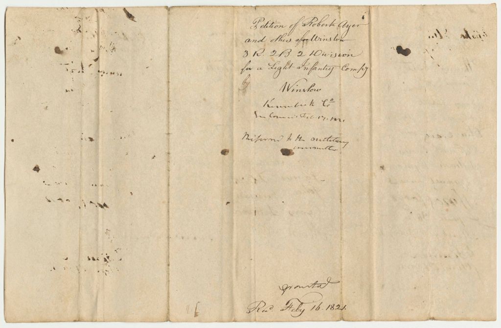 Miniature of Petition of Robert Ayer and others of Winslow 3R.2B.2D. For a Light Infantry Company